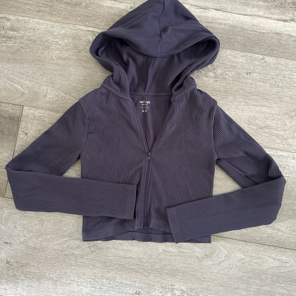 Wild Fable Ribbed Hooded Top in Dark Purple - Picture 1 of 1